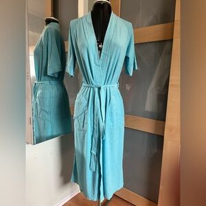 Long Turquoise Terry Robe W/Pockets, 8/10 UK